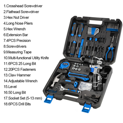 DEKO 8V Cordless Drill Set – 126-Piece Home Tool Kit With Storage Case, DIY Power Tools For Fence Work, Home Décor, Furniture Assembly & Everyday Repairs